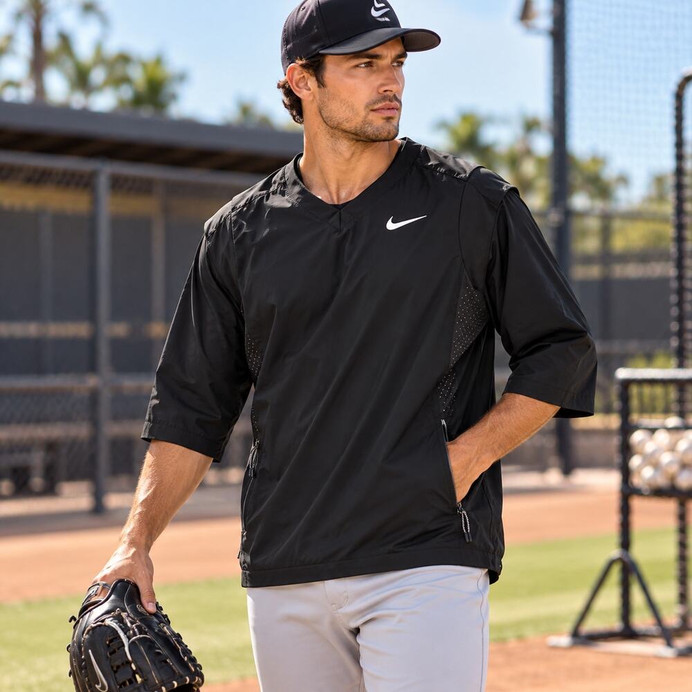 Nike Men's windbreaker 3/4 Sleeve Hot Baseball Jacket w/ pockets M